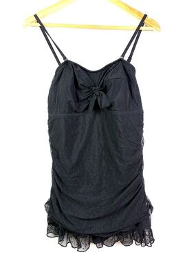 Christina Black Dot Spaghetti Strap Women’s one piece bathing suit size 14